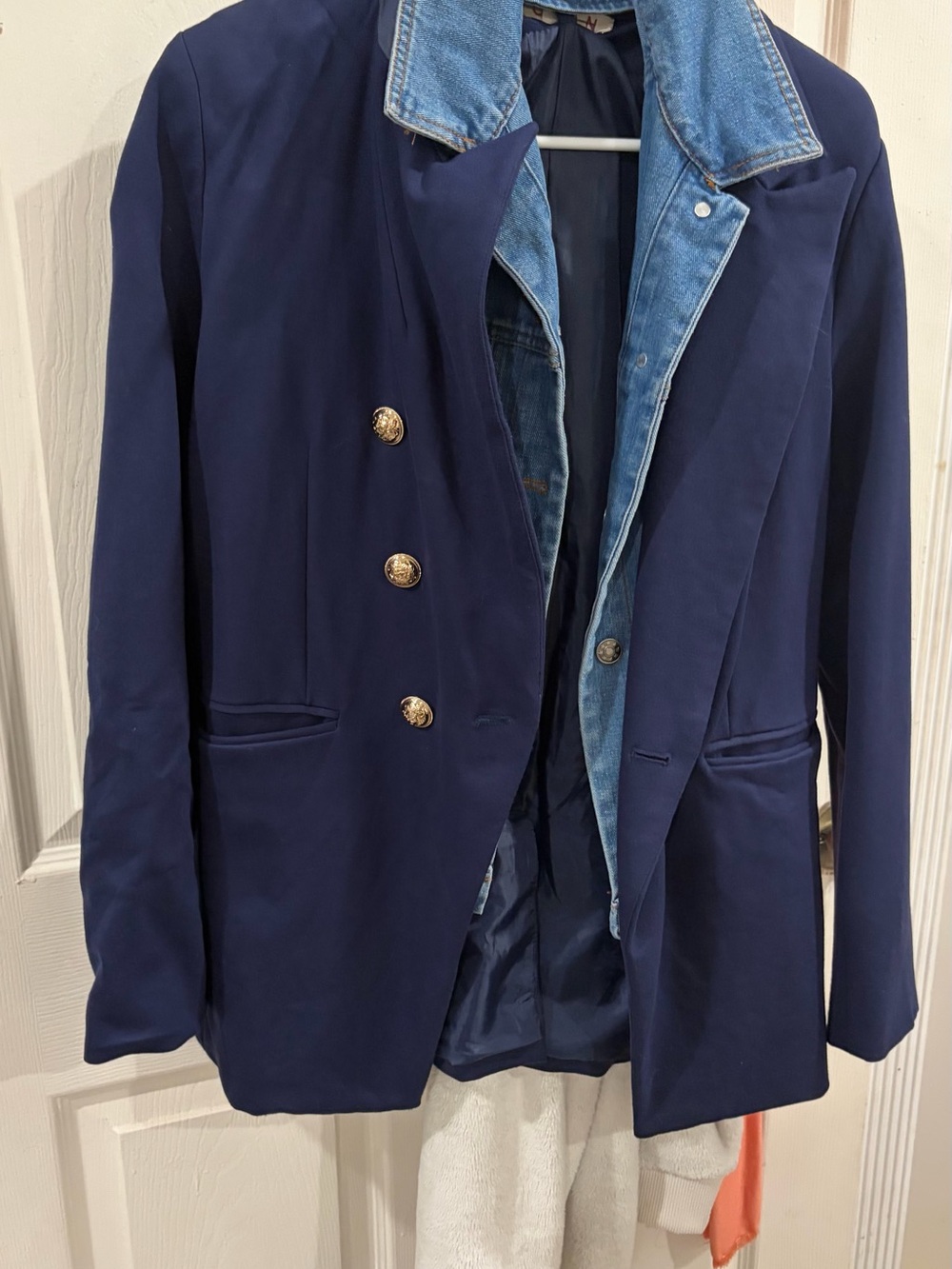 dolan Navy Double-Breasted Pea Coat with Denim Trim